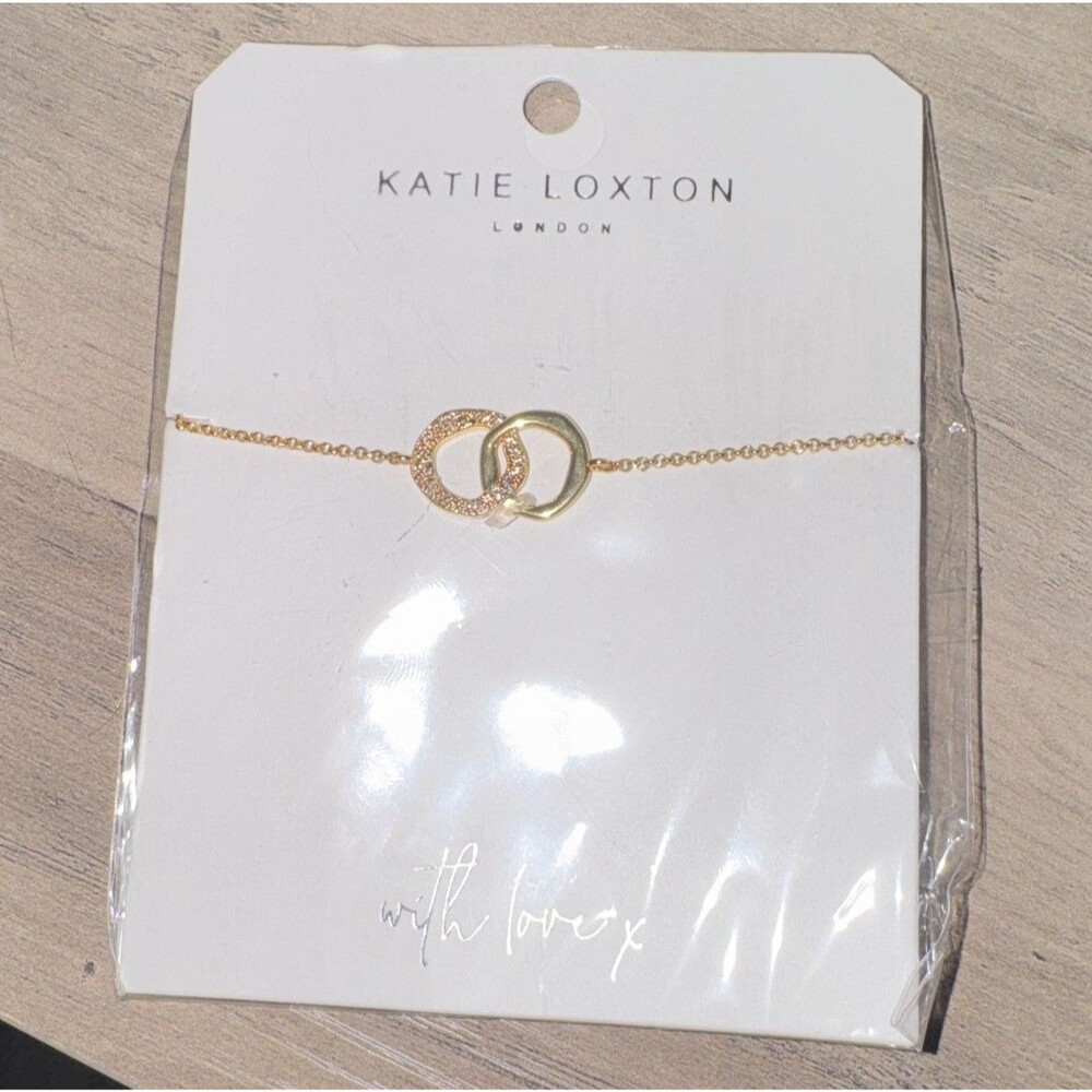 Katie Loxton Gold Plated Cable Chain Necklace Crystal Pavé Circle Charm Lobster